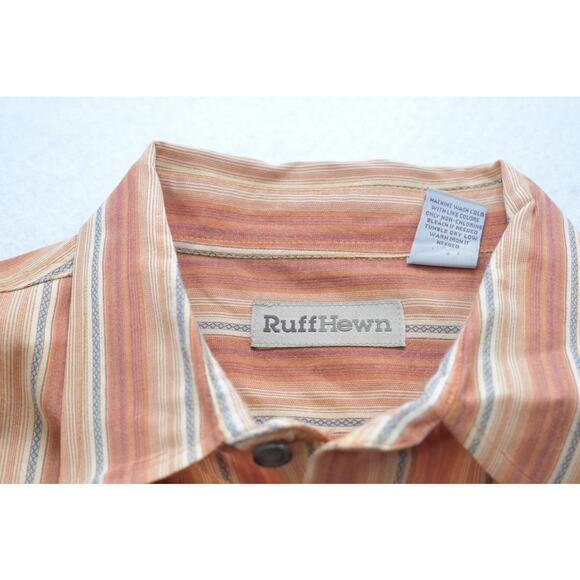 Ruff Hewn Camp Shirt Striped Long Sleeve Front Pocket Button Up Mens Size Large - Picture 9 of 11